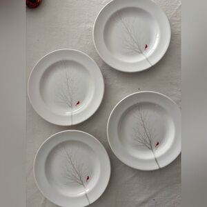 222 5th Red cardinal winter set of 4 dessert plates